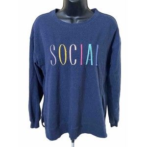 Wild Fox Women’s SOCIAL Embroidered Blue Sweatshirt Size M